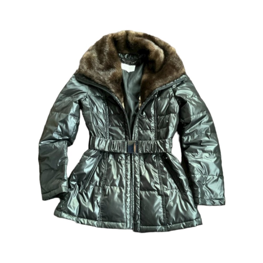 Laundry by Shelli Segal Down Puffer Coat Fur Collar Size Small